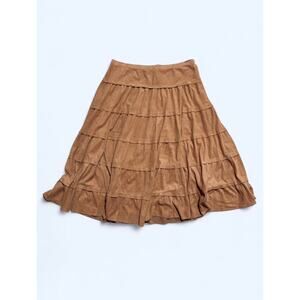 Sahalie Boho Faux Suede Tan Tiered Ruffle Skirt Size 6